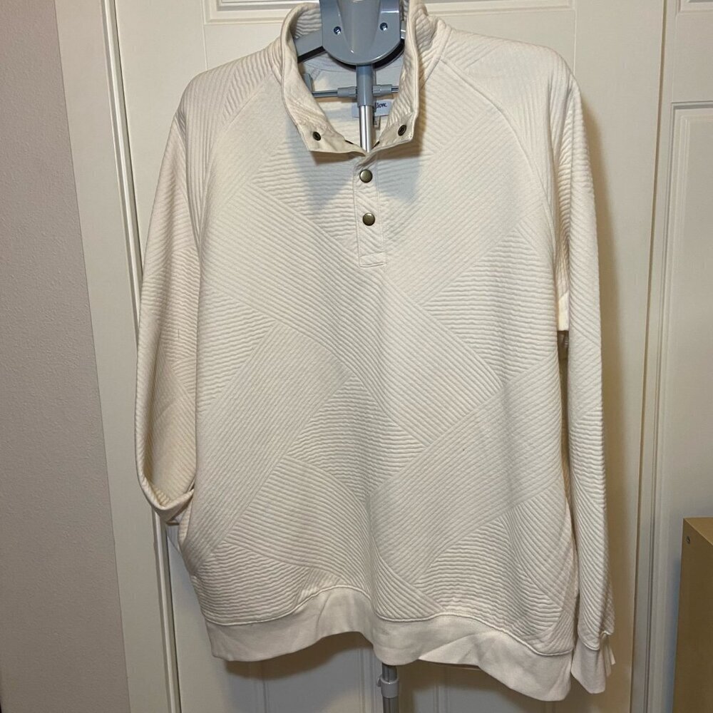Cream Textured Quilted Snap-Neck Pullover Sweater - XL - NWT